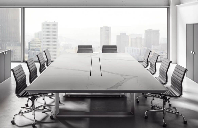 طاولة اجتماعات مستطيلة الشكل من الحجر الملبد لغرفة الاجتماعات