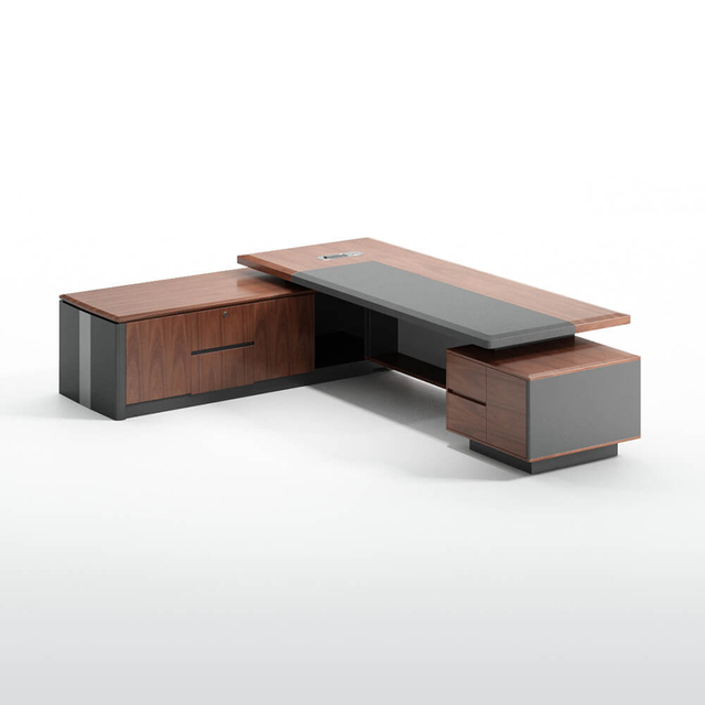 مكتب تنفيذي خشبي حديث فاخر مع تخزين