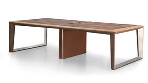 طاولة غرفة اجتماعات خشبية حديثة فاخرة مع جلد