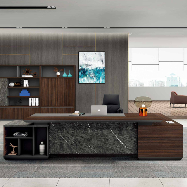 مكتب أثاث مكتبي على شكل حرف L مع خزانة