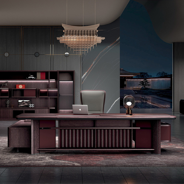 مكتب تنفيذي حديث على شكل حرف L مع أدراج